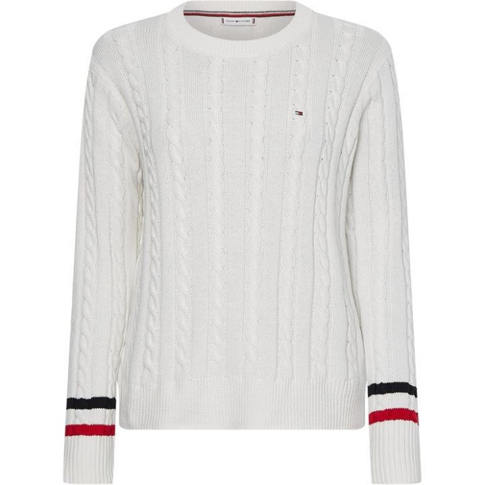 Kabelstrikket Crew Genser Ecru Tommy Hilfiger Norge