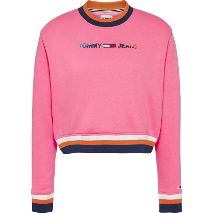 Crop Tipping Crew Genser Tommy Hilfiger Norge Botnicl Rosa Tif