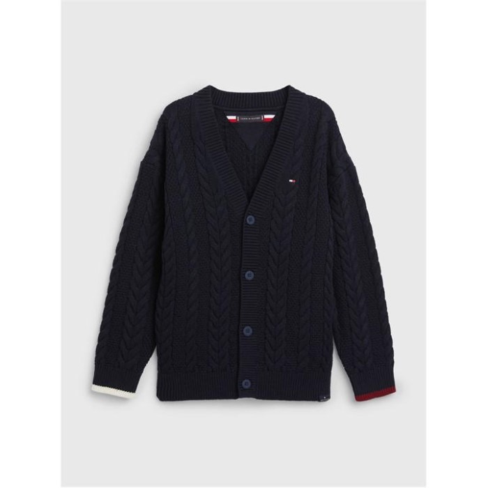 Essential Kabel Cardigan Desert Sky Dw5 Tommy Hilfiger Norge