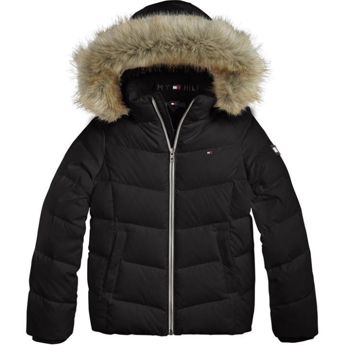 Essensiell Dun Furry Jakke Svart Bds Tommy Hilfiger Norge