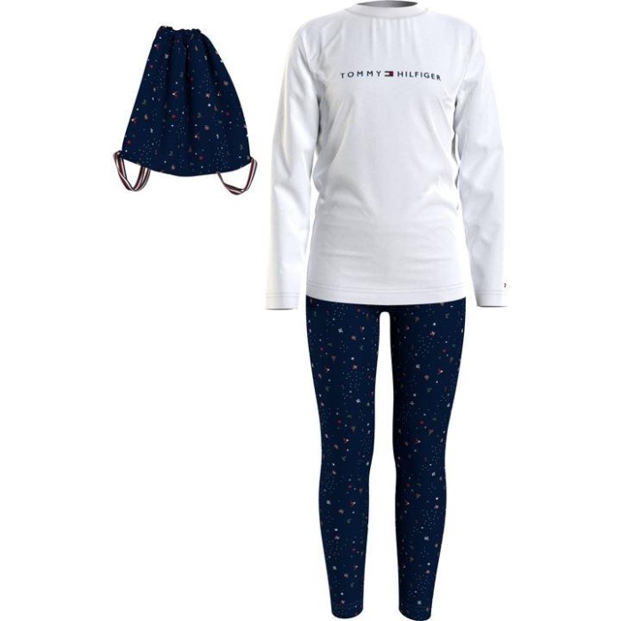 Essential Long Sleeve Pj Set White/marine 0so Tommy Hilfiger Norge
