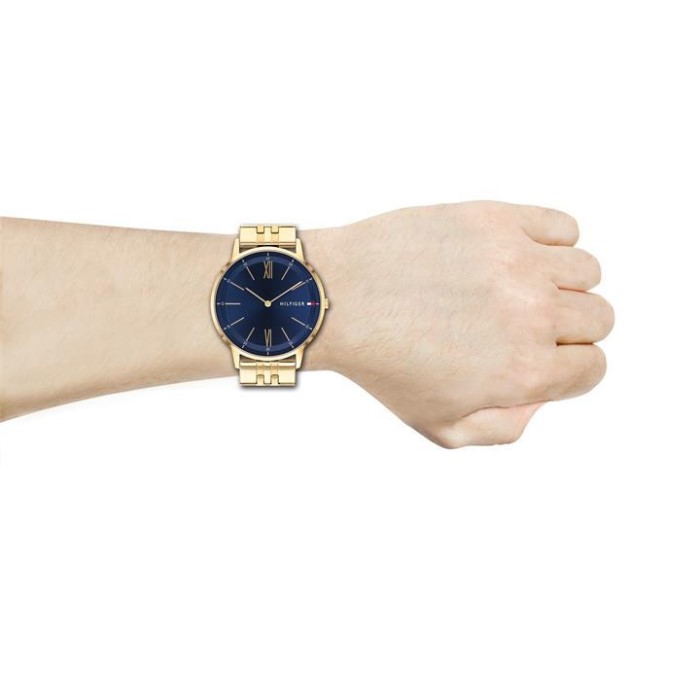 Herre Blå Urskive Gullbelagt Armbåndklokke Tommy Hilfiger Norge Blå/gull