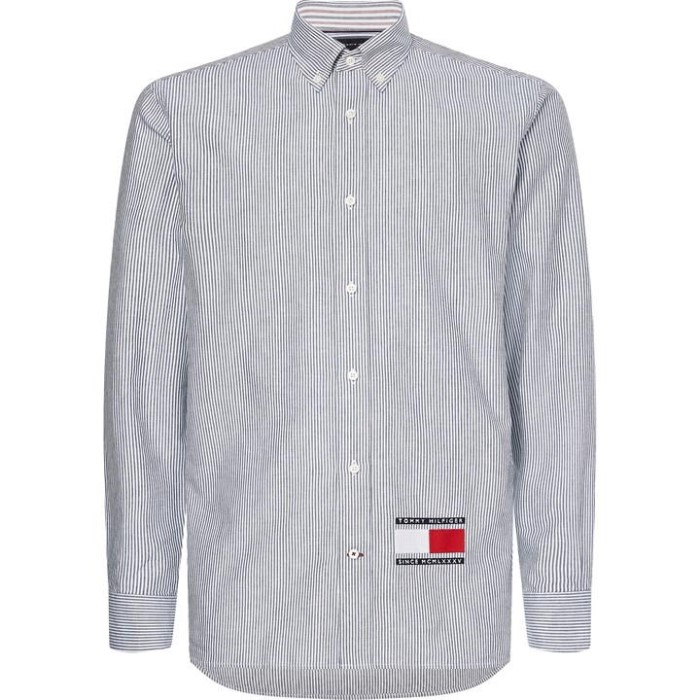 Ithaca Stripe Skjorte Marine Iris/hvit Tommy Hilfiger Norge