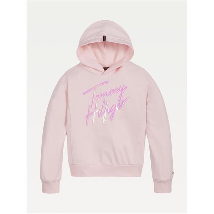 Junior Jenter Script Logo Hettegenser Tommy Hilfiger Norge Pink Breeze