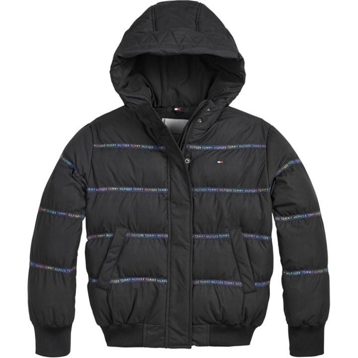 Lang Tape Polstret Jakke Svart Tommy Hilfiger Norge