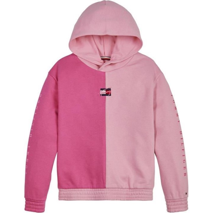 Hettegenser Med To Toner Ermer Fresh Pink Tommy Hilfiger Norge