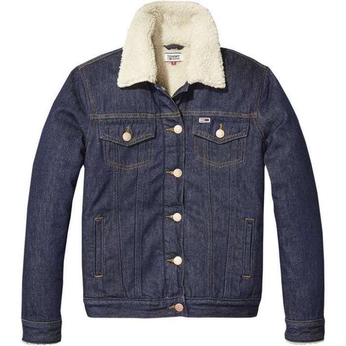 Tommy Jeans Sherpa Trucker Jakke Tommy Hilfiger Norge Mørkeblå